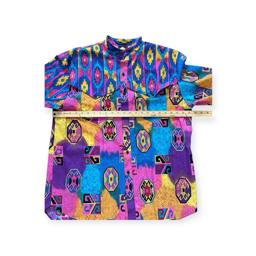 VTG 1990's Western Cowboy Rodeo Neon Loud Funky Print Bullhide Garth USA‎ Sz M - Picture 5 of 12